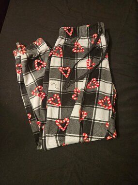 Plaid Pajama Pants with Candy Cane Hearts